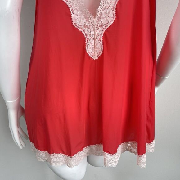 Victoria's Secret Red Padded Underwire 36C Babydoll Chemise Slip Dress Lace Trim - Picture 9 of 15